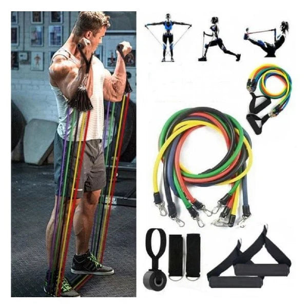 Sistem de antrenament fitness cu corzi extensibile, prinderi multiple, 11 piese - PromotiiZilnice