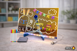 Tabla acrilica luminata LED, pentru desen si scriere, suport reglabil, 7 carioci colorate, laveta inclusa, alimentare USB, 30 x 20 cm, reutilizabila PromotiiZilnice