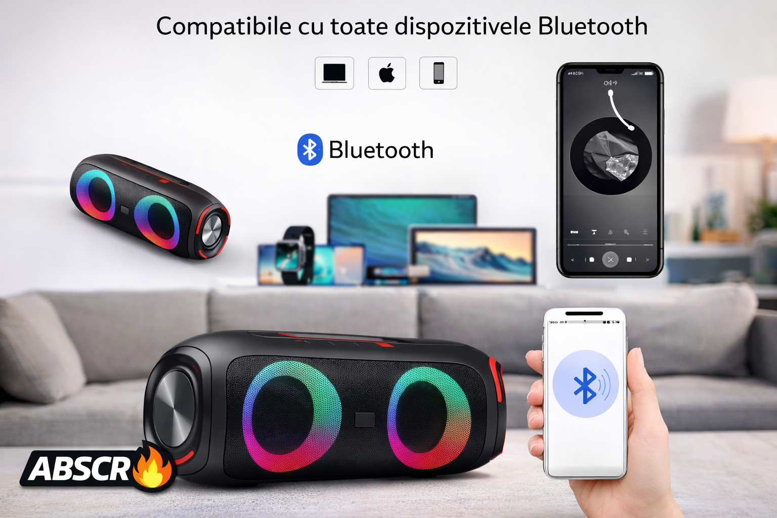 Boxă Portabilă rezistenta la apa Bluetooth 5.0 30W – 4000mAh, Lumini RGB, IPX6, USB/AUX/SD/FM, Sunet Puternic, Portabilă
