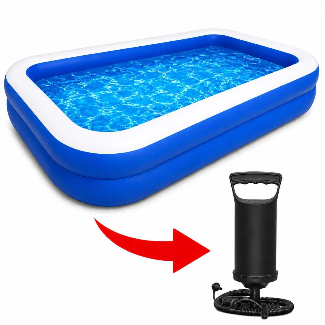 Piscina gonflabila familiala 200x150x50 cm cu pompa de umflare cadou, PVC rezistent, 2 inele de aer