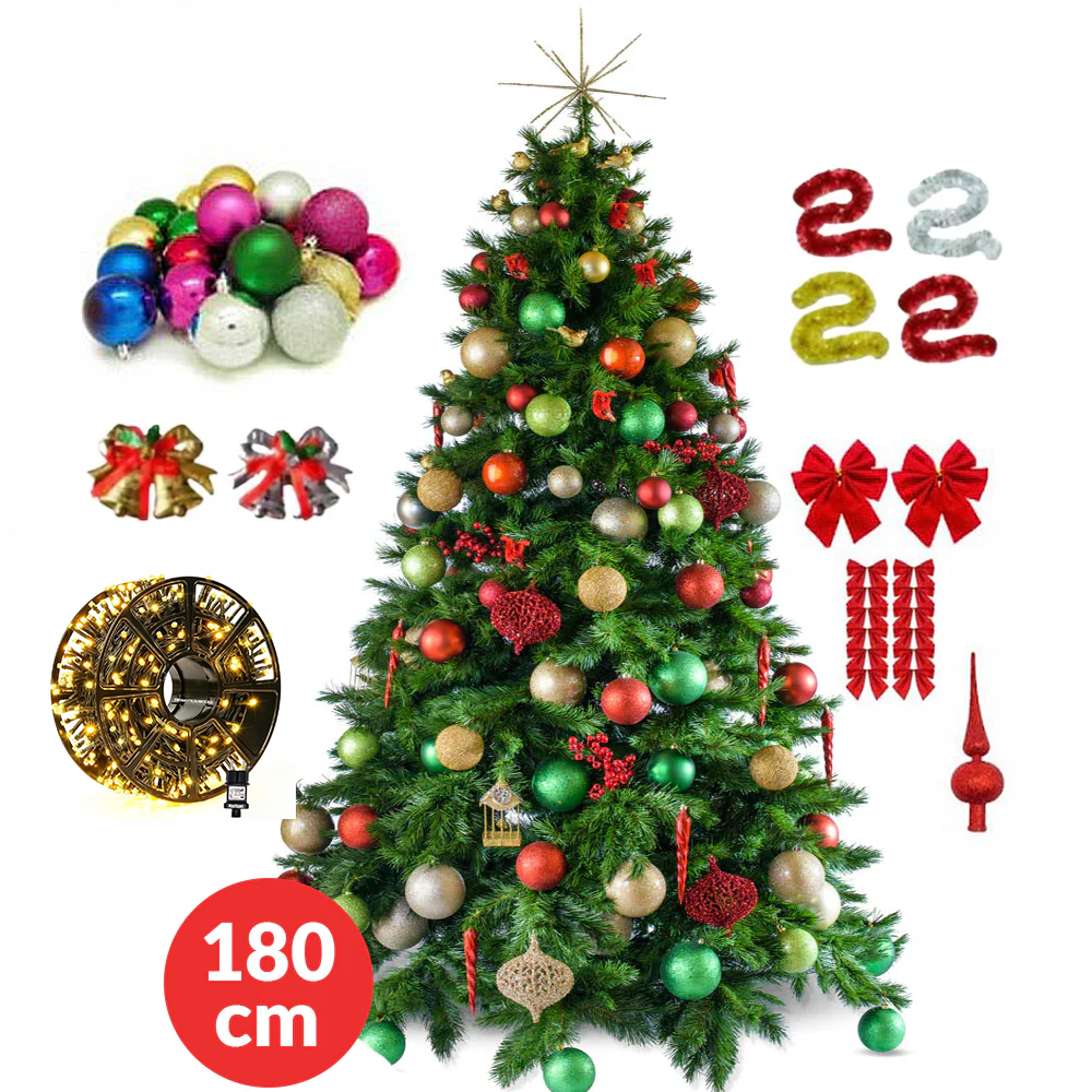 Brad de Craciun artificial, inaltime 180cm, Instalatie 50 m, accesorii incluse - PromotiiZilnice