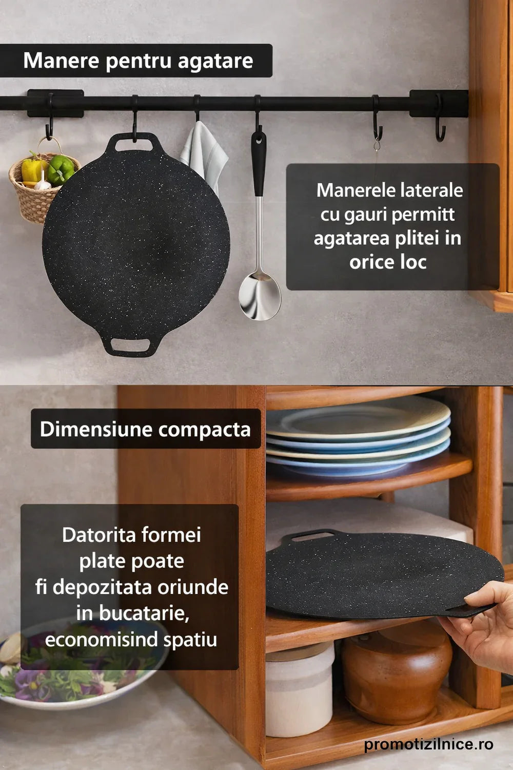 Set 2 Bucati Plita Japoneza 36 cm, Antiaderenta, Compatibila Aragaz si Inductie, Gatire Rapida si Uniforma PromotiiZilnice