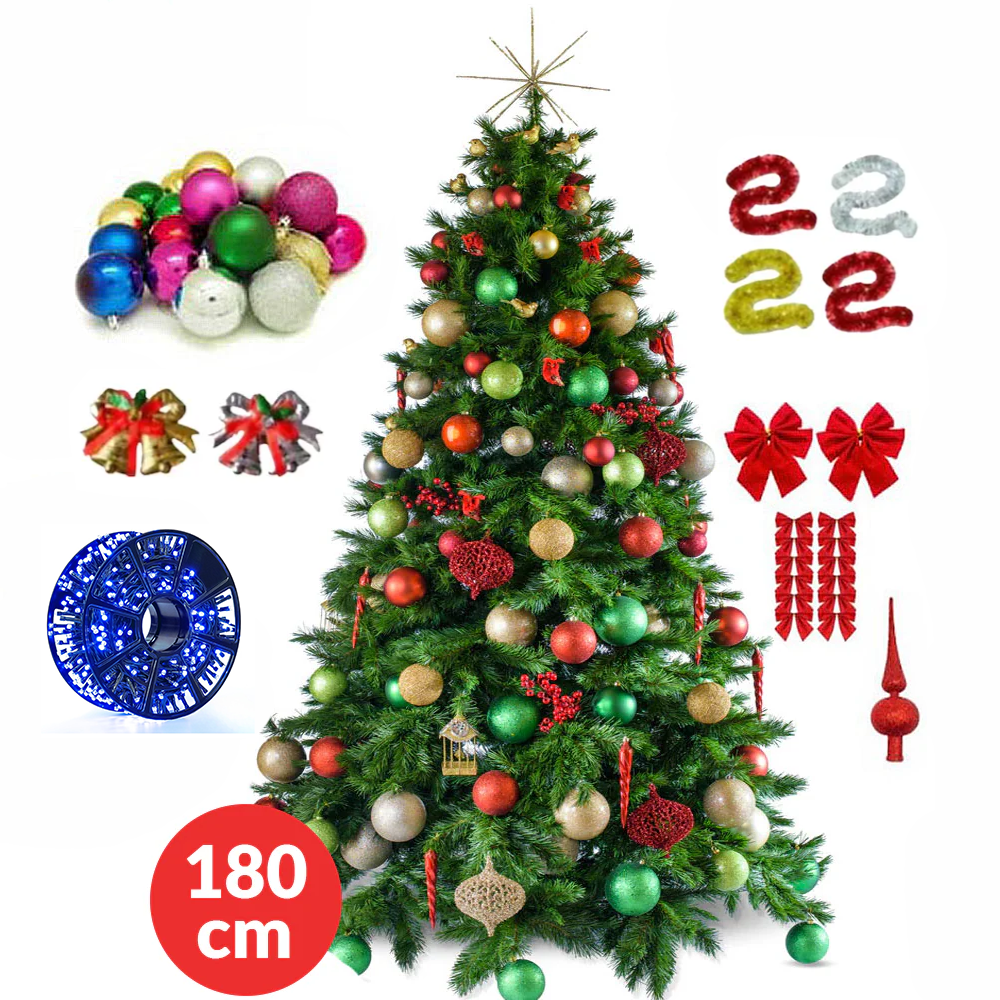 Brad de Craciun artificial, inaltime 180cm, Instalatie 50 m, accesorii incluse - PromotiiZilnice