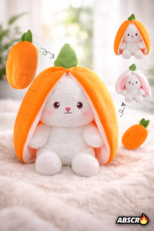 Set 2x Iepuraș de pluș transformabil 2 în 1 (morcov/căpșună) 30 cm – jucărie moale fleece & bumbac copii PromotiiZilnice