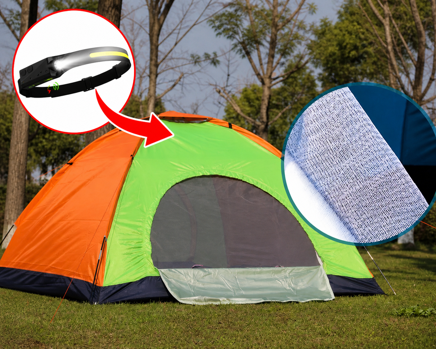 Cort Camping 3-4 Persoane 200x200x135 cm Impermeabil + Lanterna de Cap Cadou – Montare Rapida, Material Rezistent PromotiiZilnice