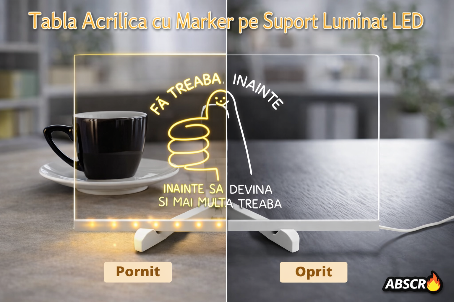 Tabla acrilica luminata LED, pentru desen si scriere, suport reglabil, 7 carioci colorate, laveta inclusa, alimentare USB, 30 x 20 cm, reutilizabila PromotiiZilnice