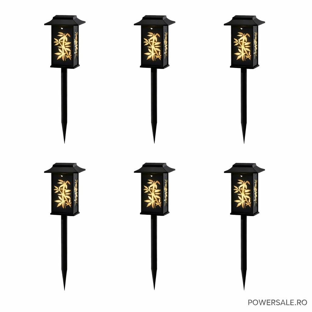 Set 6 Bucăți – Lampă Solară Decorativă pentru Grădină, Model Frunze, IP44, ABS Negru