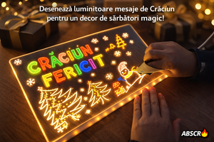 Tabla acrilica luminata LED, pentru desen si scriere, suport reglabil, 7 carioci colorate, laveta inclusa, alimentare USB, 30 x 20 cm, reutilizabila PromotiiZilnice