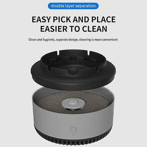 Scrumiera electrica cu aspiratie directa, suport din rasina epoxidica anti-topire, cu functie de purificare a aerului, odorizant pentru eliminarea mirosului, functioneaza cu baterii AA, gri PromotiiZilnice