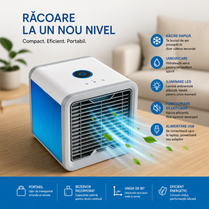 Set 2 Bucăți Mini Răcitor de Aer Portabil Arctic Air Cooler, Umidificare și Purificare Aer, Alimentare USB, LED 7 Culori PromotiiZilnice