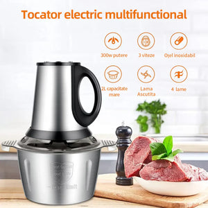 Tocator electric carne si legume, 4 lame inox, 2 viteze, capacitate mare, bol inox - PromotiiZilnice