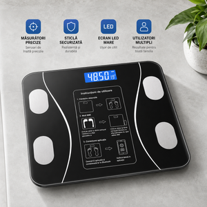 Cantar Smart Bluetooth cu Analiza Corporala Completa, IMC, Grasime, Masa Musculara si Apa Corporala, Aplicatie Android/iOS, Display LED, 180 Kg, Sticla Securizata PromotiiZilnice