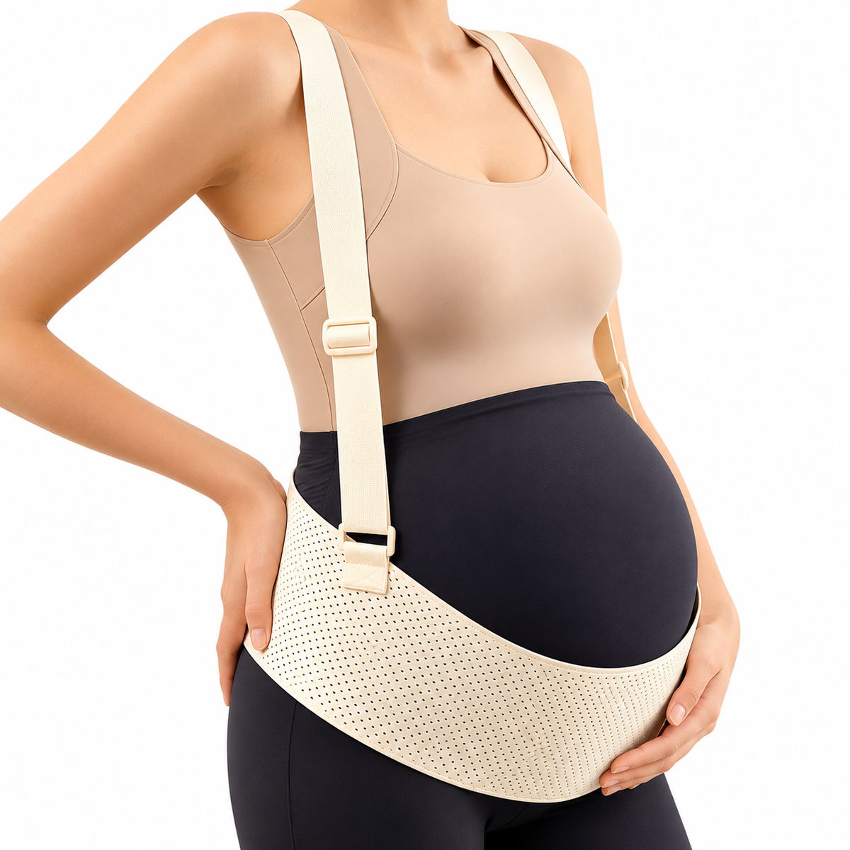 Centură de Susținere pentru Gravide, Suport Abdominal și Lombar, Bretele Reglabile, Material Respirabil