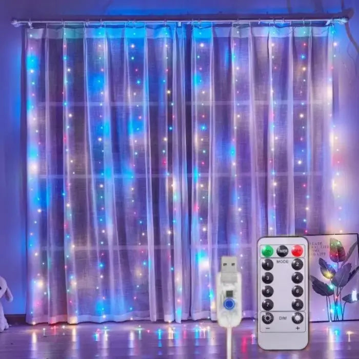 Set 2 x Instalatie perdea 3x3m , 300LED , 8 Programe, cu USB si Telecomanda PromotiiZilnice