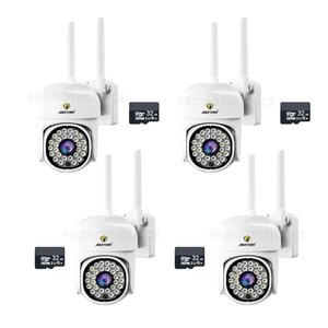 Set 4 Camere Supraveghere WIFI Jortan + 4 Carduri 32GB, 360° Rotire, Detectie Umana, Vedere Noapte Color, Sirena, IP66 - PromotiiZilnice