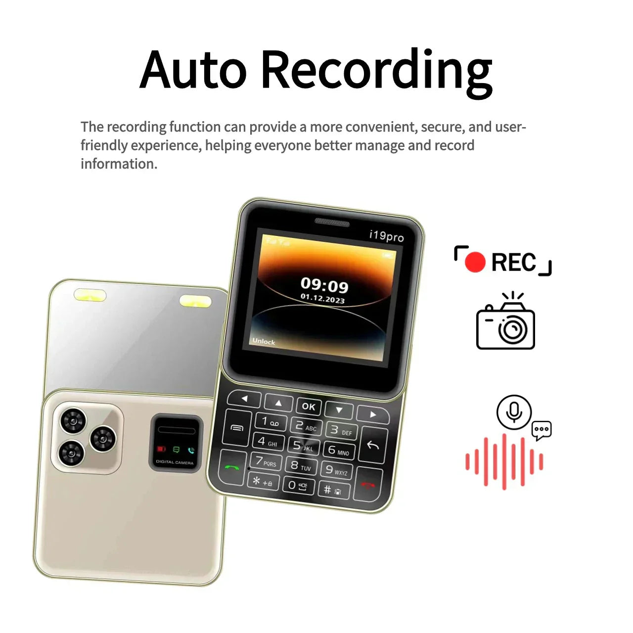 Telefon Mini i19 Pro Slide Button – 2.4", Dual SIM, 2G GSM, camera, FM, Bluetooth, butoane, deblocat - PromotiiZilnice