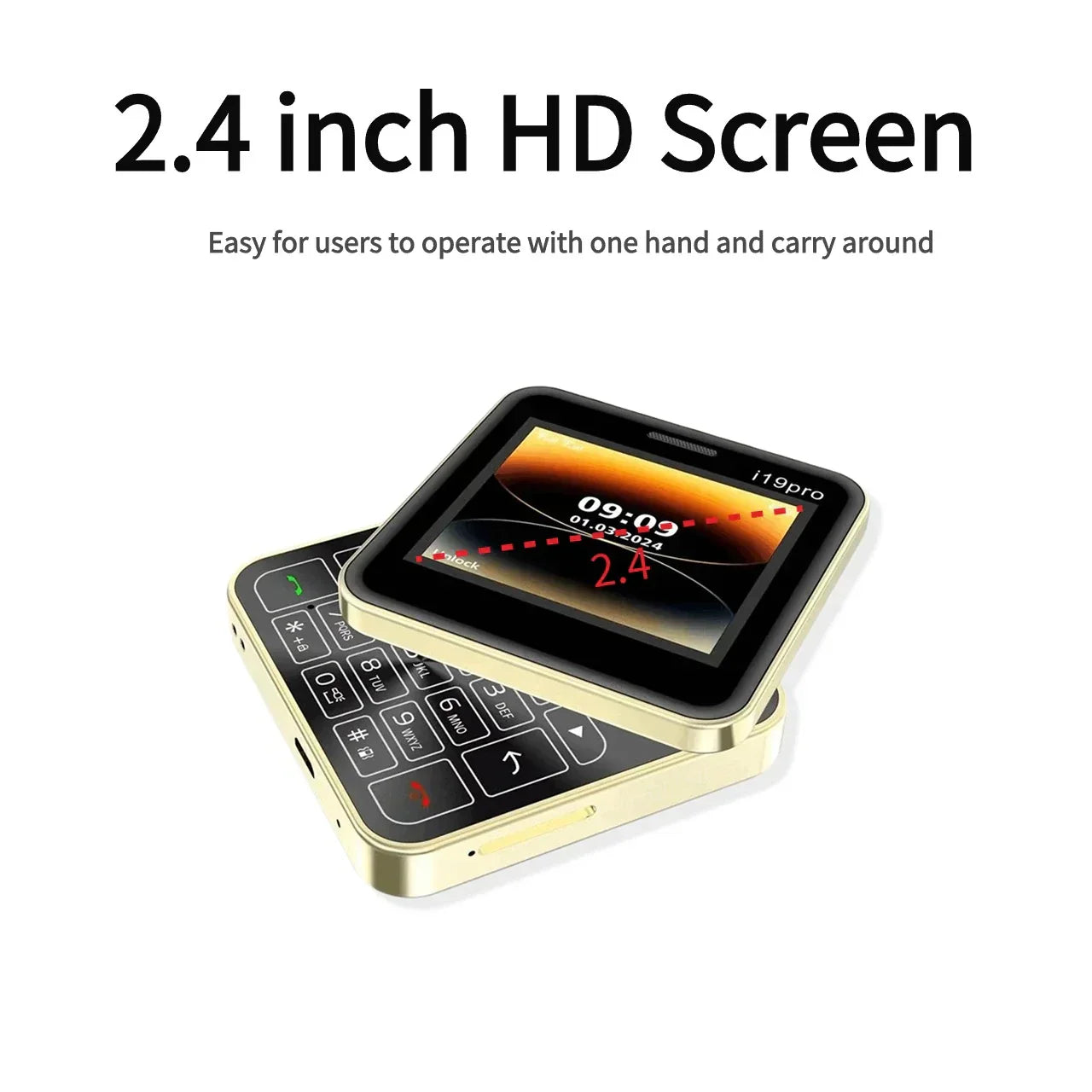 Telefon Mini i19 Pro Slide Button – 2.4", Dual SIM, 2G GSM, camera, FM, Bluetooth, butoane, deblocat - PromotiiZilnice