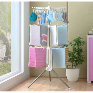 Uscator de rufe vertical, cu 3 niveluri rotative, 1 nivel cu clesti, pliabil, uscor de depozitat, din metal si plastic, alb/argintiu PromotiiZilnice