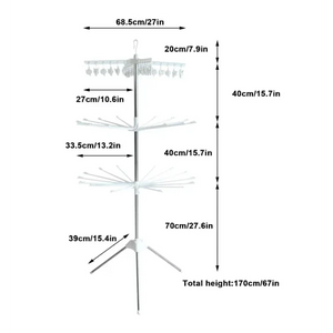 Uscator de rufe vertical, cu 3 niveluri rotative, 1 nivel cu clesti, pliabil, uscor de depozitat, din metal si plastic, alb/argintiu PromotiiZilnice