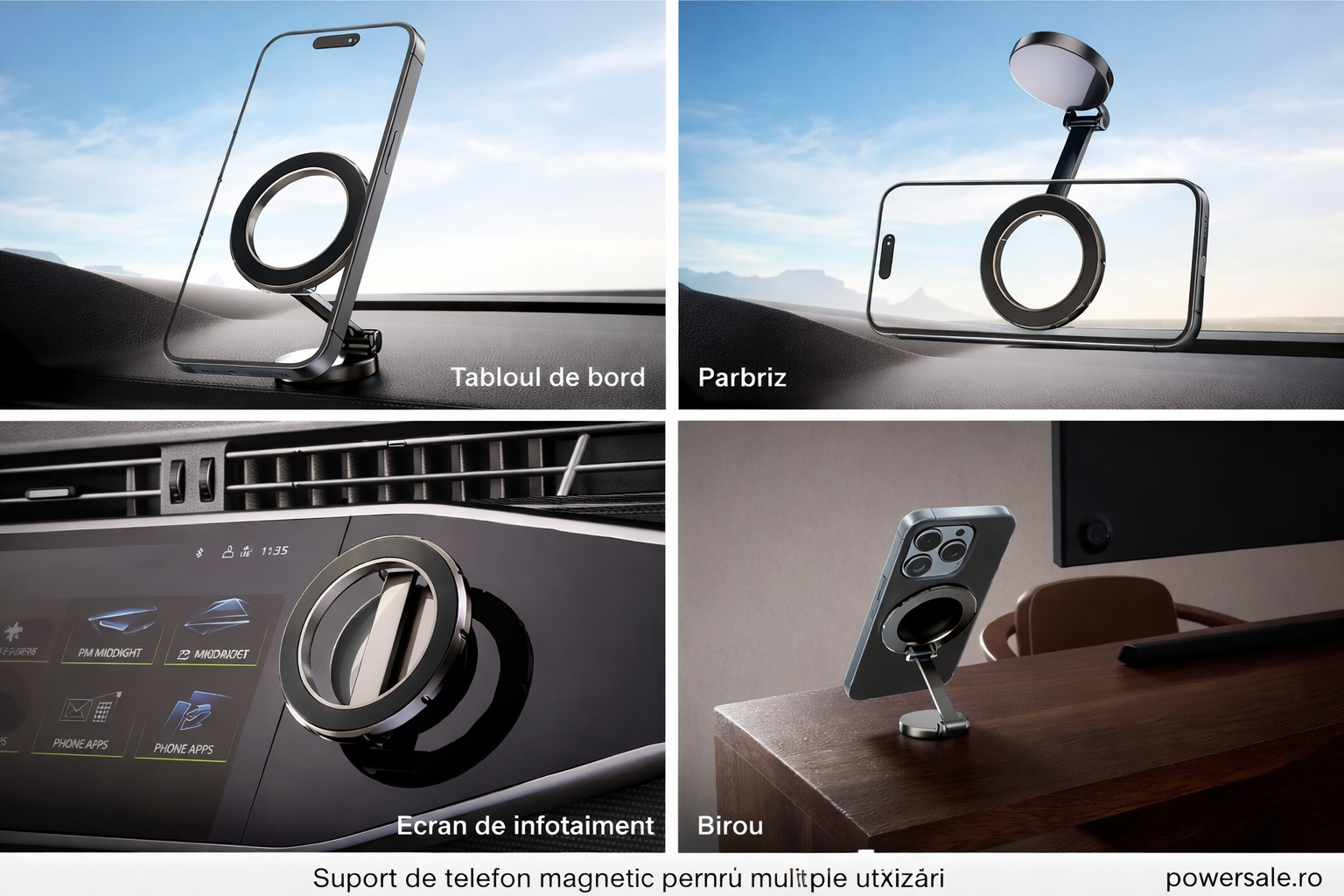 Set 2 Bucăți Suport Magnetic Reglabil pentru Telefon – Calitate Premium, Fixare Ultra Puternică