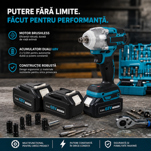 Trusa Masina de Impact si Insurubat 550Nm cu 2 Acumulatori 68V 5Ah, Motor Brushless, 43 Accesorii si Valiza Transport PromotiiZilnice