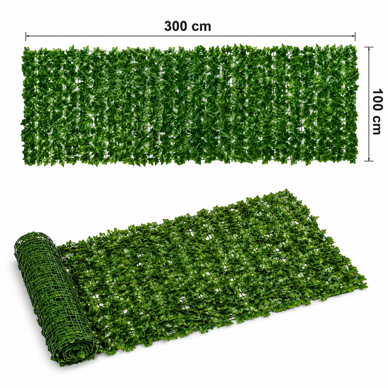 Set 2 Bucati Gard Artificial cu Frunze Verzi, 300 x 100 cm/Buc, 6 m² Total, pentru Balcon, Terasa, Gard si Decor, Interior/Exterior