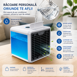 Set 2 Bucăți Mini Răcitor de Aer Portabil Arctic Air Cooler, Umidificare și Purificare Aer, Alimentare USB, LED 7 Culori PromotiiZilnice
