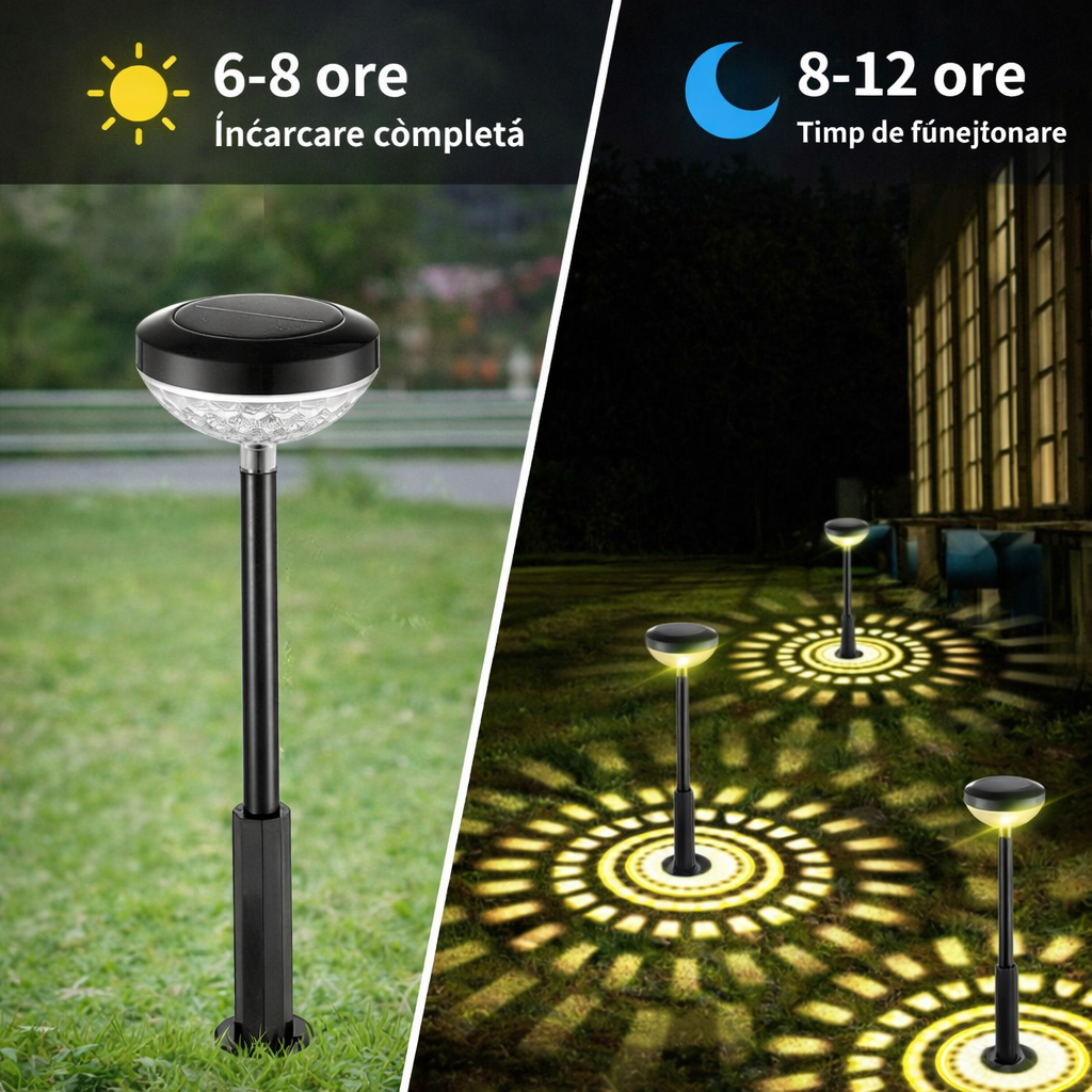 Set 4 bucati Lampă solară LED RGB,47 cm, IP44, pentru exterior, lumină alb cald sau colorată decorativă