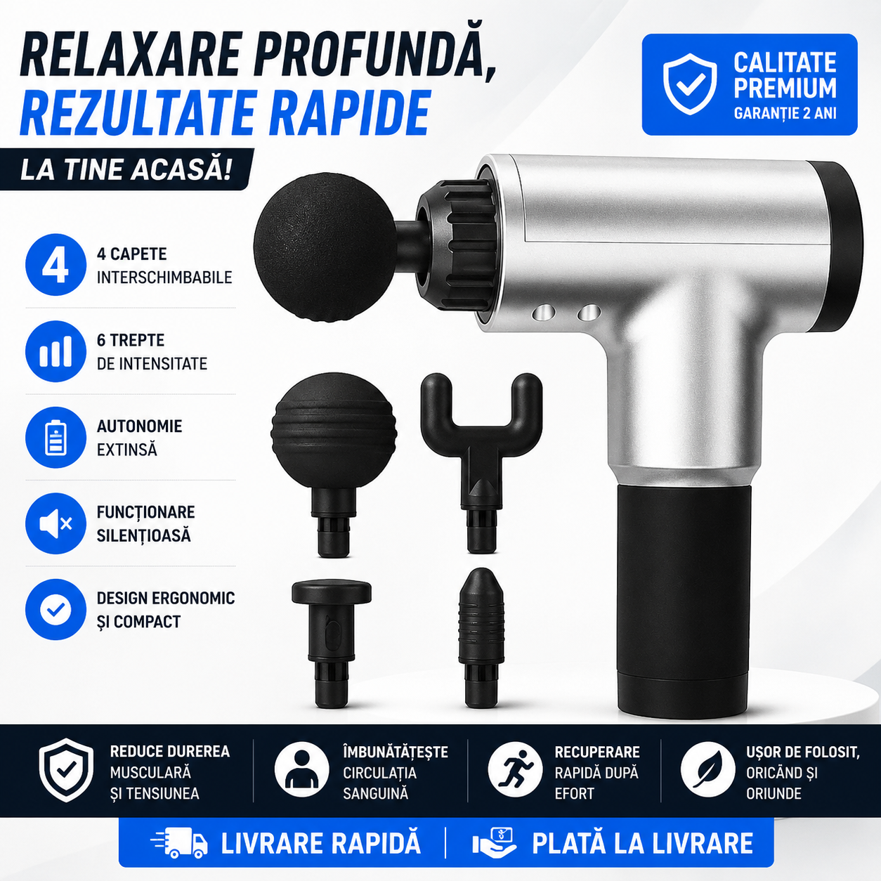 Aparat de Masaj Profesional, 4 Capete, 6 Trepte de Viteză, 3400 RPM