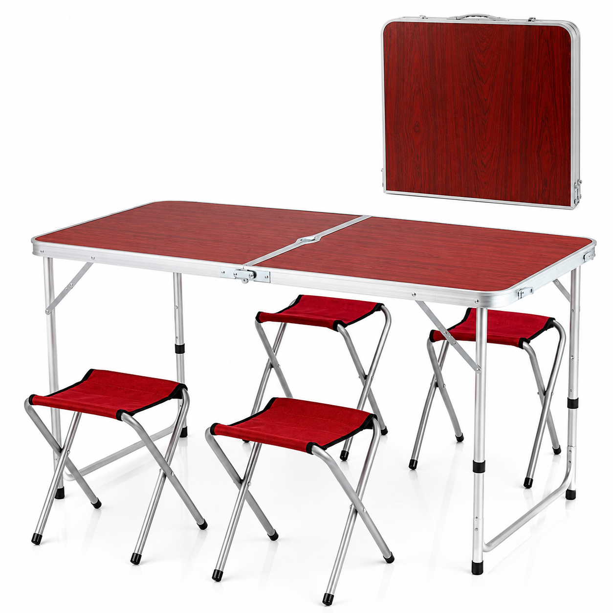 Set Masă Pliabilă pentru Camping cu 4 Scaune, Cadru Aluminiu, Tip Geamantan, Portabilă