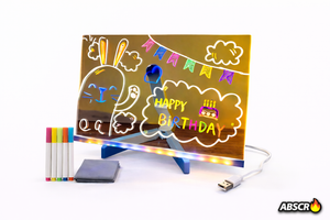 Tabla acrilica luminata LED, pentru desen si scriere, suport reglabil, 7 carioci colorate, laveta inclusa, alimentare USB, 30 x 20 cm, reutilizabila PromotiiZilnice