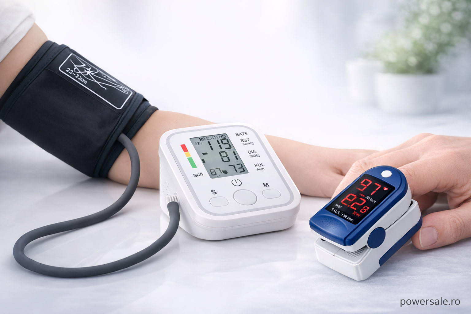 Set Tensiometru Digital de Braț + Pulsoximetru OLED