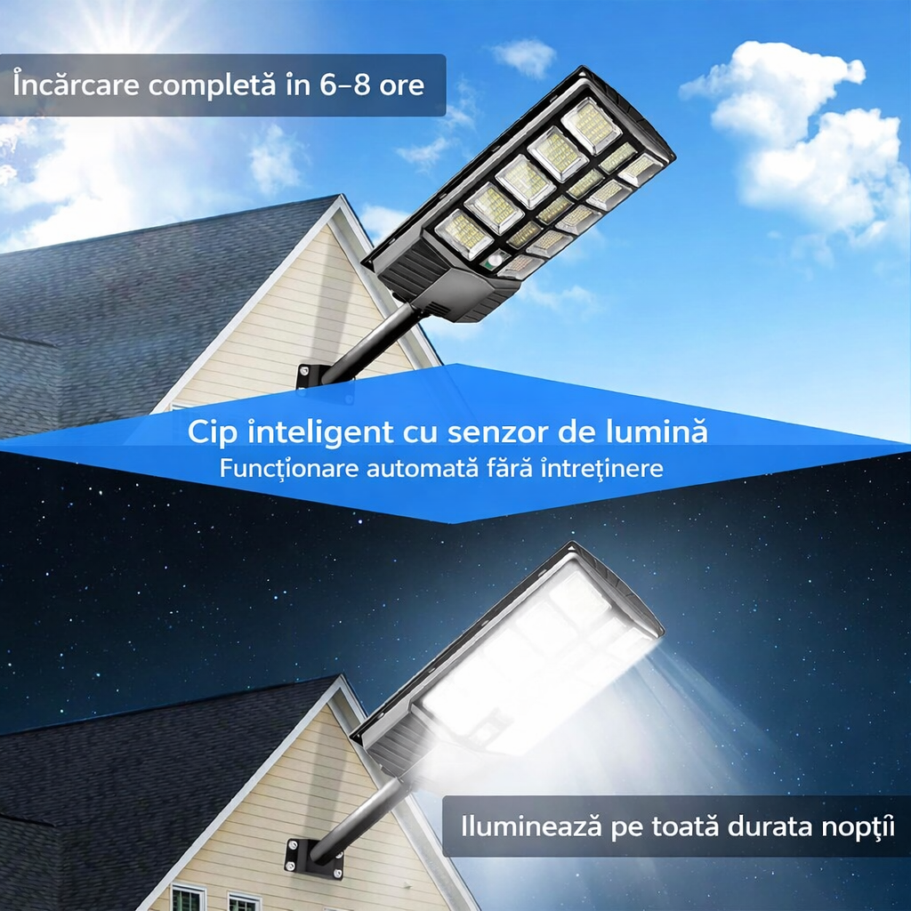 Lampa Stradala Solara 800W cu Telecomanda, LED, Unghi Iluminare 180°, IP65 PromotiiZilnice