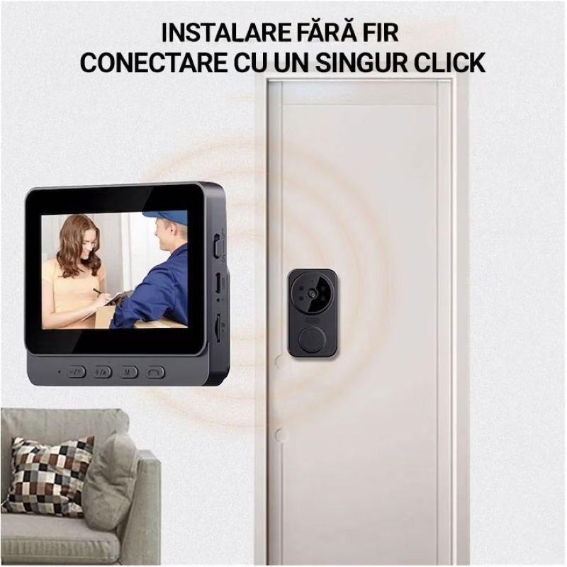Videointerfon Inteligent cu Ecran 4.3” – Cameră HD 1080P, Comunicare Bidirecțională, Vedere Nocturnă, Baterie Reîncărcabilă - PromotiiZilnice
