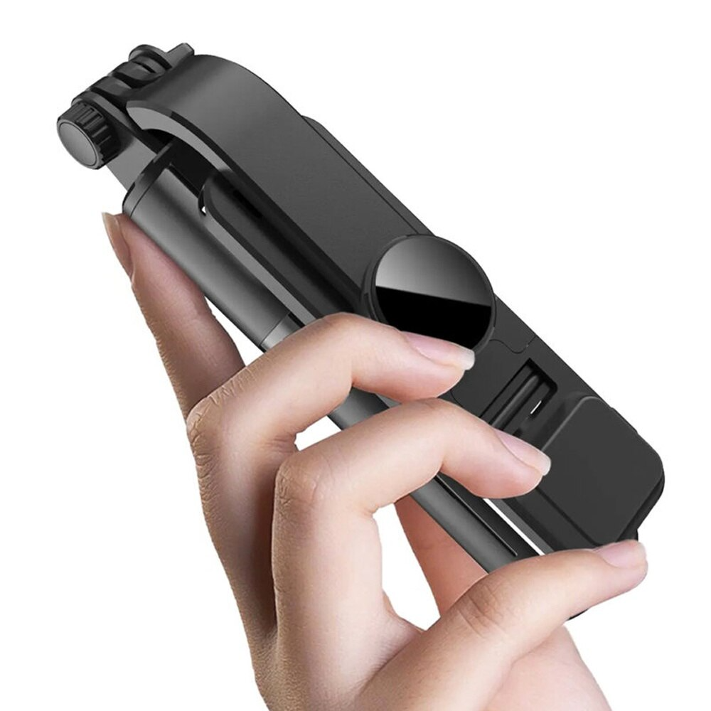 Trepied selfie stick Bluetooth cu lumină LED, extensibil 105 cm, Negru