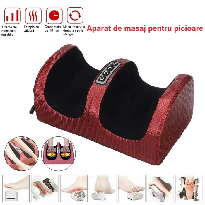 Aparat masaj picioare Shiatsu cu incalzire, 20 role, 4 programe, 3 niveluri intensitate - PromotiiZilnice