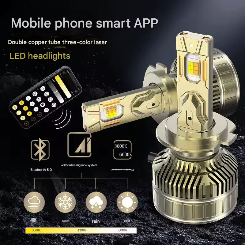 Bec LED Auto H7 210W, Aplicatie Smart, 98600LM, 3 Moduri de Culoare, Rezistent la Apă