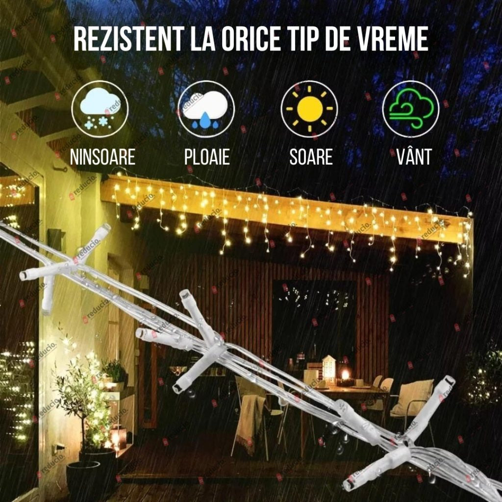 Set 3 Instalații Franjuri LED 3 x 12 m (36 m), Alb Rece, Alb Cald, Albastru, Multicolor - PromotiiZilnice