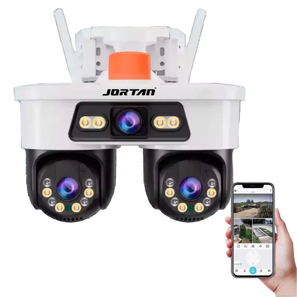 Set 2 Camere WiFi Exterior 9MP 6K cu 3 Lentile si Cap PTZ 355°, Viziune Nocturna Color si Audio Bidirectional, IP66