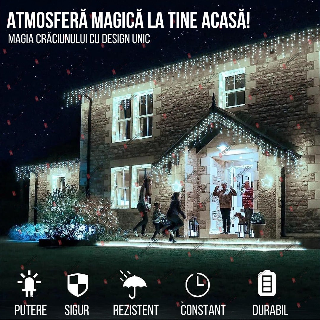 Set 3 Instalații Franjuri LED 3 x 12 m (36 m), Alb Rece, Alb Cald, Albastru, Multicolor - PromotiiZilnice