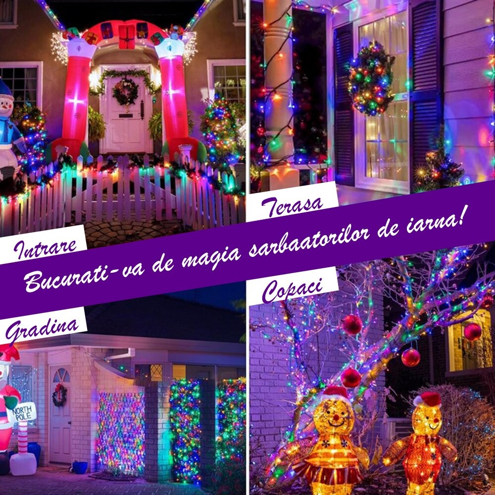 Instalatie De Craciun, 100 m, 480 LED -uri, Jocuri de Lumini, Pentru Exterior/Interior - PromotiiZilnice