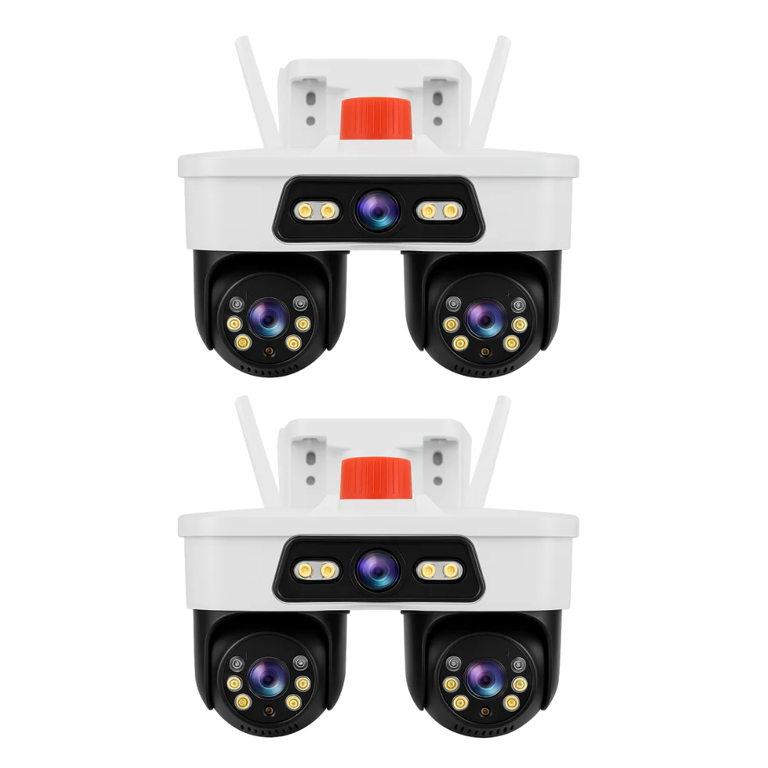 Set 2 Camere WiFi Exterior 9MP 6K cu 3 Lentile si Cap PTZ 355°, Viziune Nocturna Color si Audio Bidirectional, IP66