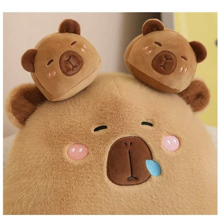 Capibara de Plus cu 6 Pui, Maro, 50 cm,Set Jucării Pufoase