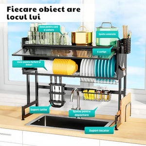 Scurgator, Raft vase, 85 cm lungime, otel Premium inoxidabil, anticoroziune, design versatil, uscare/depozitare, negru PromotiiZilnice