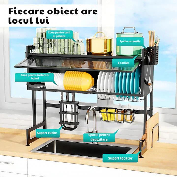 Scurgator, Raft vase, 85 cm lungime, otel Premium inoxidabil, anticoroziune, design versatil, uscare/depozitare, negru PromotiiZilnice