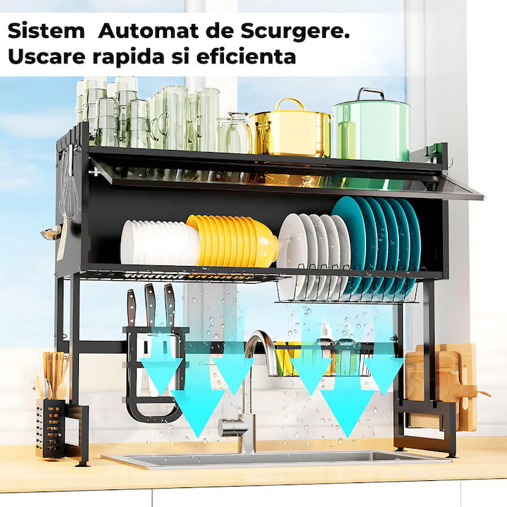 Scurgator, Raft vase, 85 cm lungime, otel Premium inoxidabil, anticoroziune, design versatil, uscare/depozitare, negru PromotiiZilnice