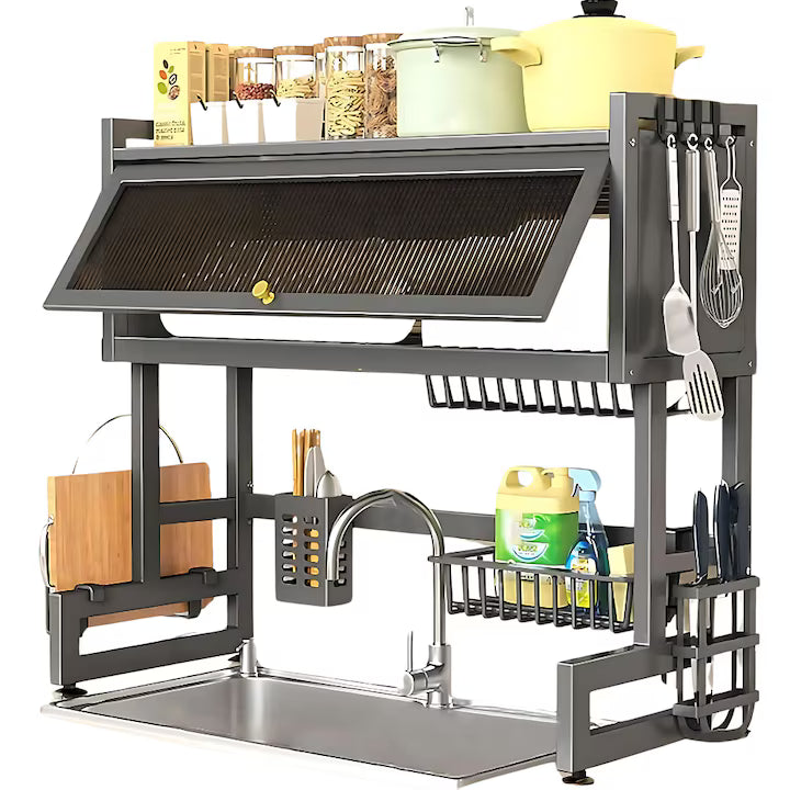 Scurgator, Raft vase, 85 cm lungime, otel Premium inoxidabil, anticoroziune, design versatil, uscare/depozitare, negru PromotiiZilnice