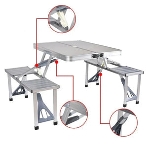 Set Masa pliabila Picnic tip Geamantan cu 4 Scaune din Aluminiu - PromotiiZilnice