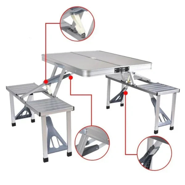 Set Masa pliabila Picnic tip Geamantan cu 4 Scaune din Aluminiu - PromotiiZilnice