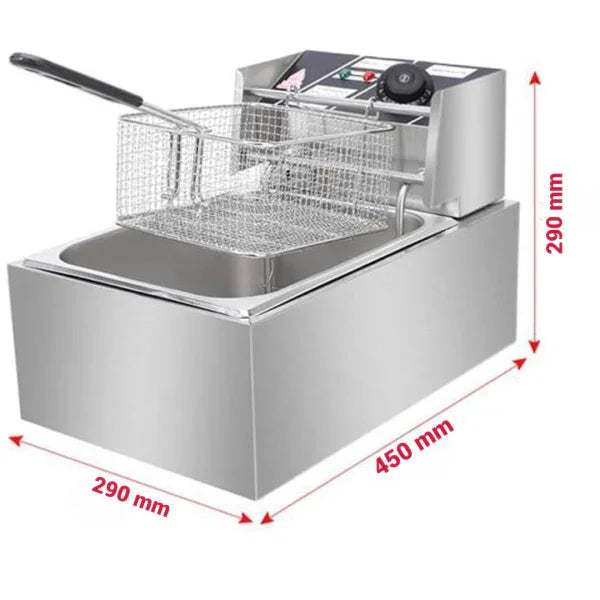 Friteuza Electrica Profesionala 6L, Inox, 2500W – Termostat Reglabil, Capac Antistropire, Usor de Curatat PromotiiZilnice